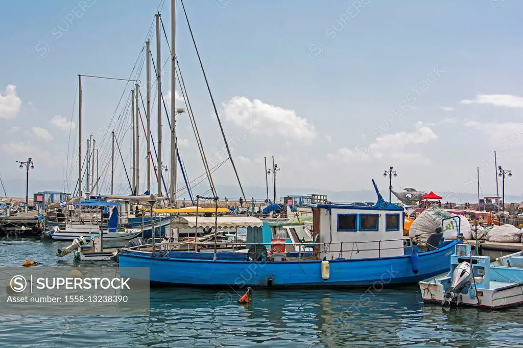 Israel, Akko, fishing harbour, fishing boats,
