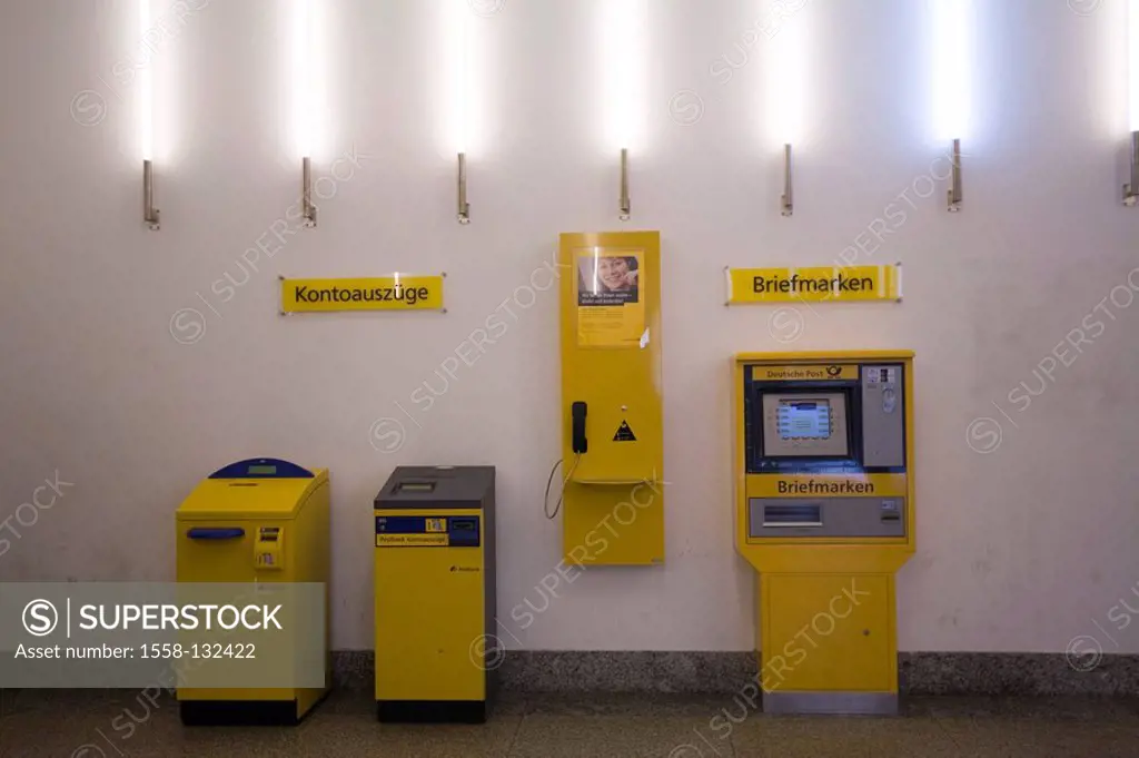 German mail, vending machines, account-departures, stamps, telephone