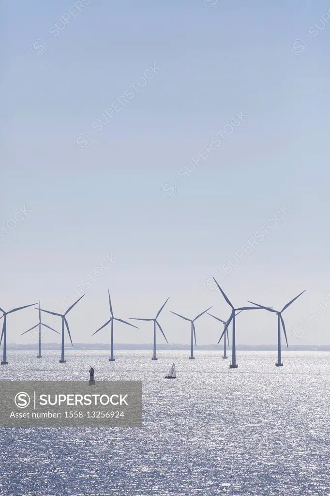 Wind turbines in the Baltic Sea, near Öresund Bridge,