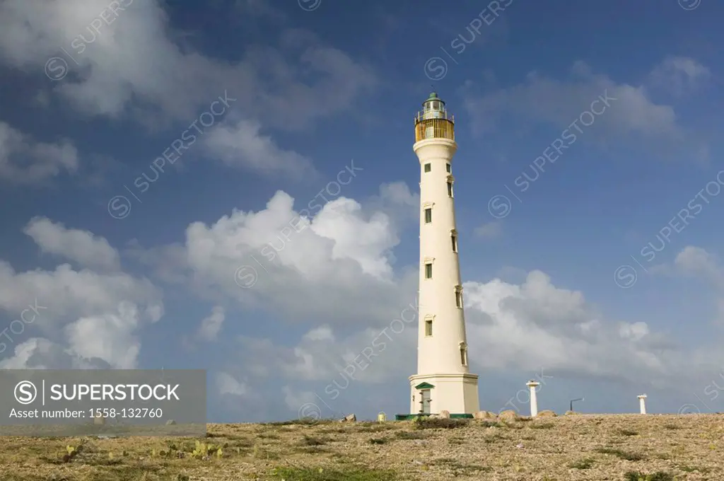 Aruba, North-coast, lighthouse, California Lighthouse, clouded sky, ABC islands, little one Antilles, Dutch Antilles Caribbean island Caribbean-island...