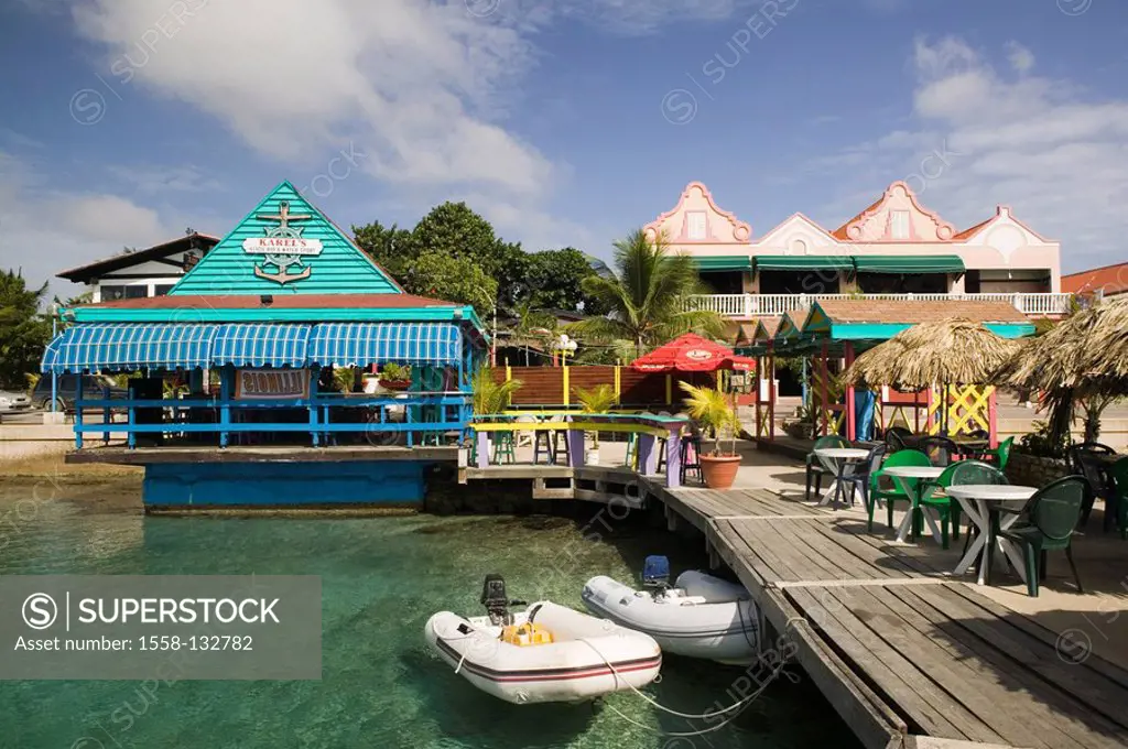 Bonaire, Kralendijk, Karel´s pier, tourists, ABC islands, little one Antilles, Dutch Antilles, Caribbean, island, Caribbean-island, coast, lake, bridg...