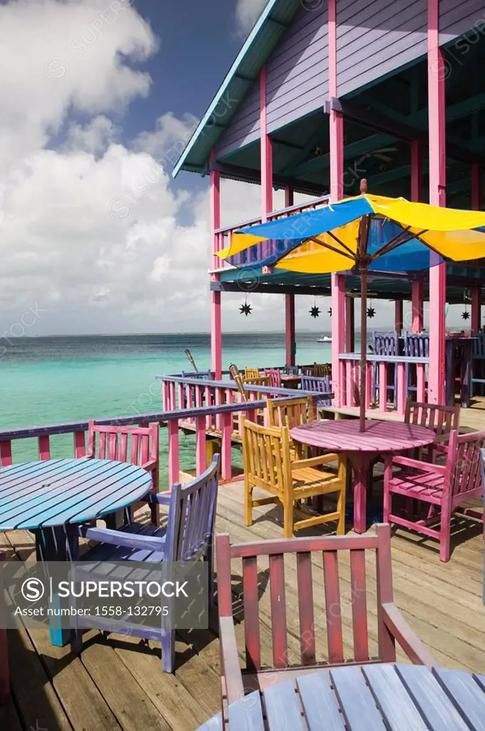 Bonaire, Kralendijk, Divi flamingo Resort, lake, beach, restaurant, terrace, tables, chairs, colorfully, ABC-Inseln, little one Antilles, Dutch Antill...