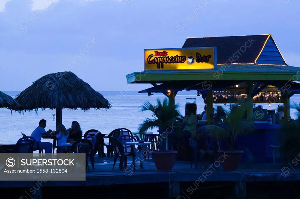 Bonaire, Kralendijk, beach-bar, evening, ABC-Inseln, little one Antilles, Dutch Antilles, Caribbean, island, Caribbean-island, coast, beach, pub, bar,...