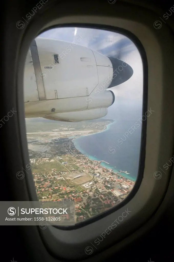 Bonaire, Kralendijk, air-reception, gaze airplane-windows ABC-Inseln little one Antilles, Dutch Antilles Caribbean island Caribbean-island overview, l...