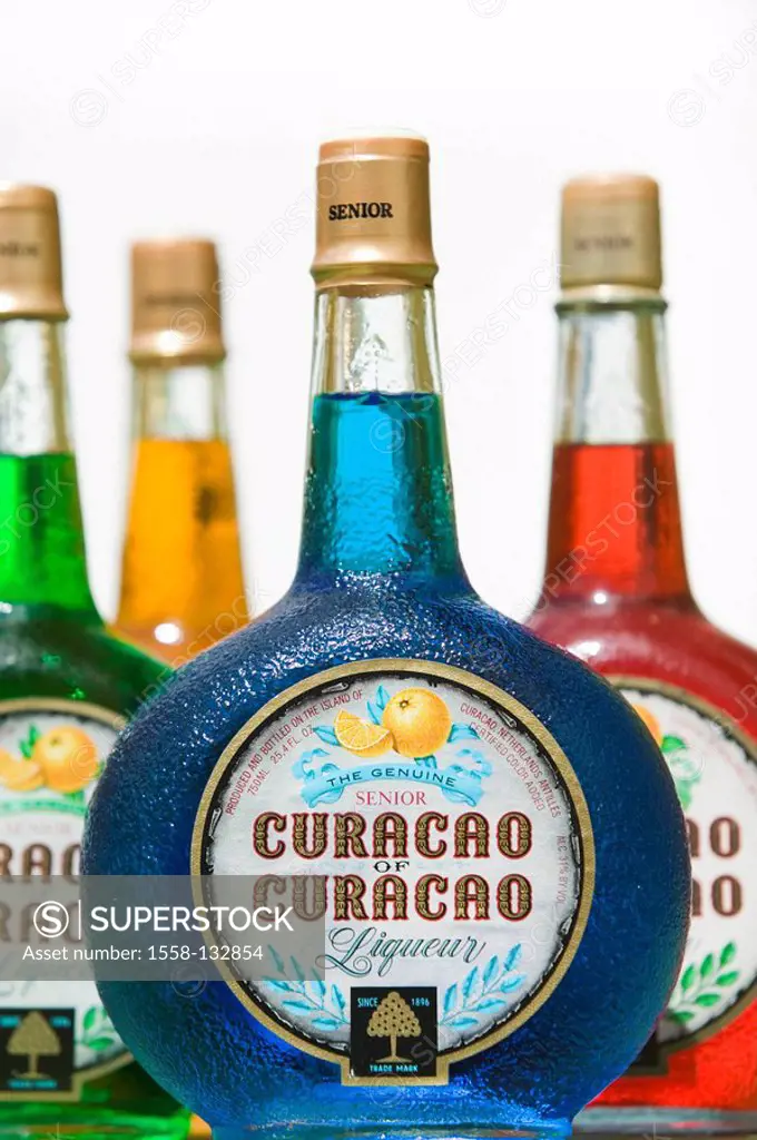 Curacao, Willemstad, Curacao Liqueur, specialty, typically, regionally, bottles, production, sale, detail, ABC-Inseln, little one Antilles, Dutch Anti...