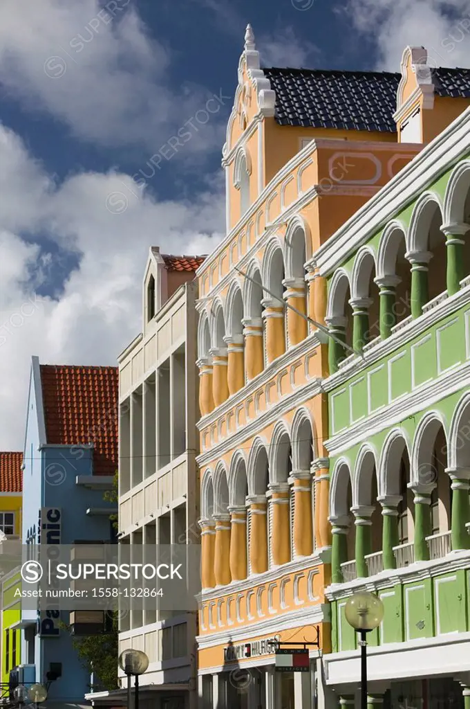 Curacao, Willemstad, Punda, Breedestraat, houses, facades, typically, colonial-style, ABC-Inseln, little one Antilles, Dutch Antilles Caribbean island...