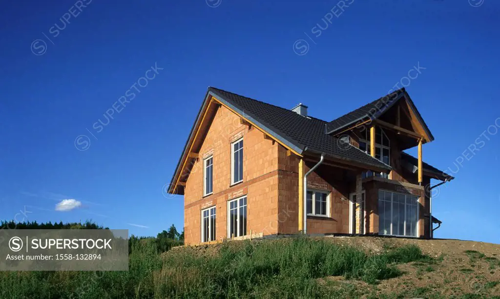 Forest-edge, one-family house, shell, building site, construction-reasons, house, residence, family-house, reconstruction, house-construction, symbol,...