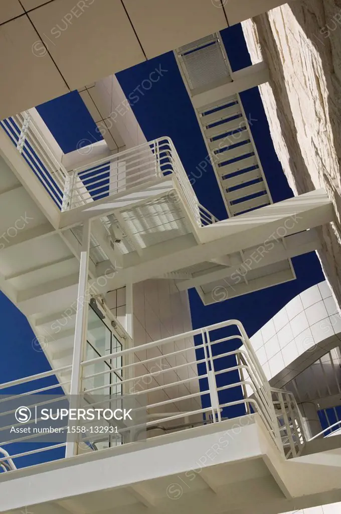 USA, California, Los Angeles, Brentwood, J  Paul Getty Center, outside-stairways, no property release, city, city, metropolis, building-complex, build...