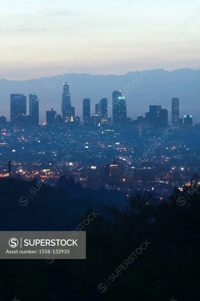 USA, California, Los Angeles, Hollywood Bowl viewpoint, city-overview, twilight, city, city, metropolis, skyline, overview, evening-mood,