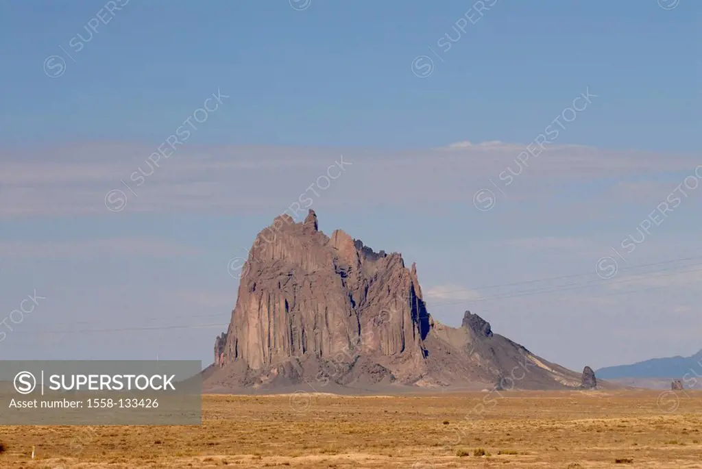 USA, New Mexico, Navajo Indian reservation, Shiprock rocks, North America, landscape, Native American-area, mountain, boulder, rock, volcano, volcano-...
