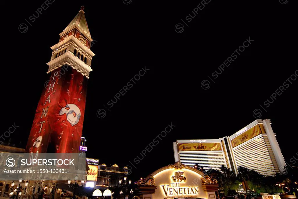 USA, Nevada, Las Vegas, hotel Venetian, illumination, evening, North America, West coast, player-city, hotel, hotel-buildings, Casino, Spielcasino, ga...