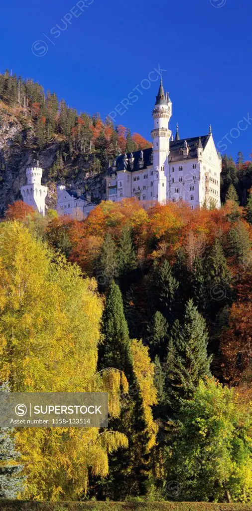 Germany, Bavaria, Allgaeu, palace Neuschwanstein, autumn, king-palace, fairy-tale-palace, 1868-86, King Ludwig II , Construction, architecture, landma...