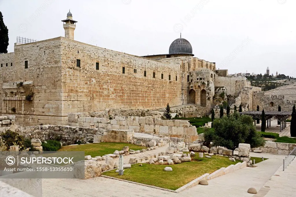 Israel, Jerusalem, southern wall, excavation area, park, archaeological, mosque