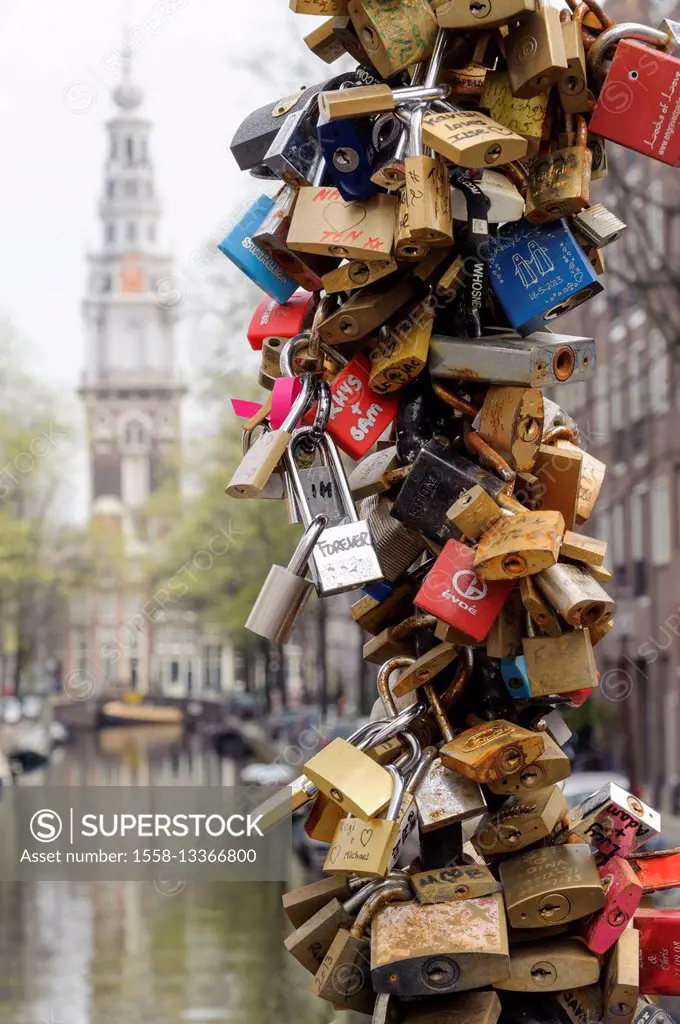 Love' locks on a bridge, Amsterdam, Holland, Netherlands