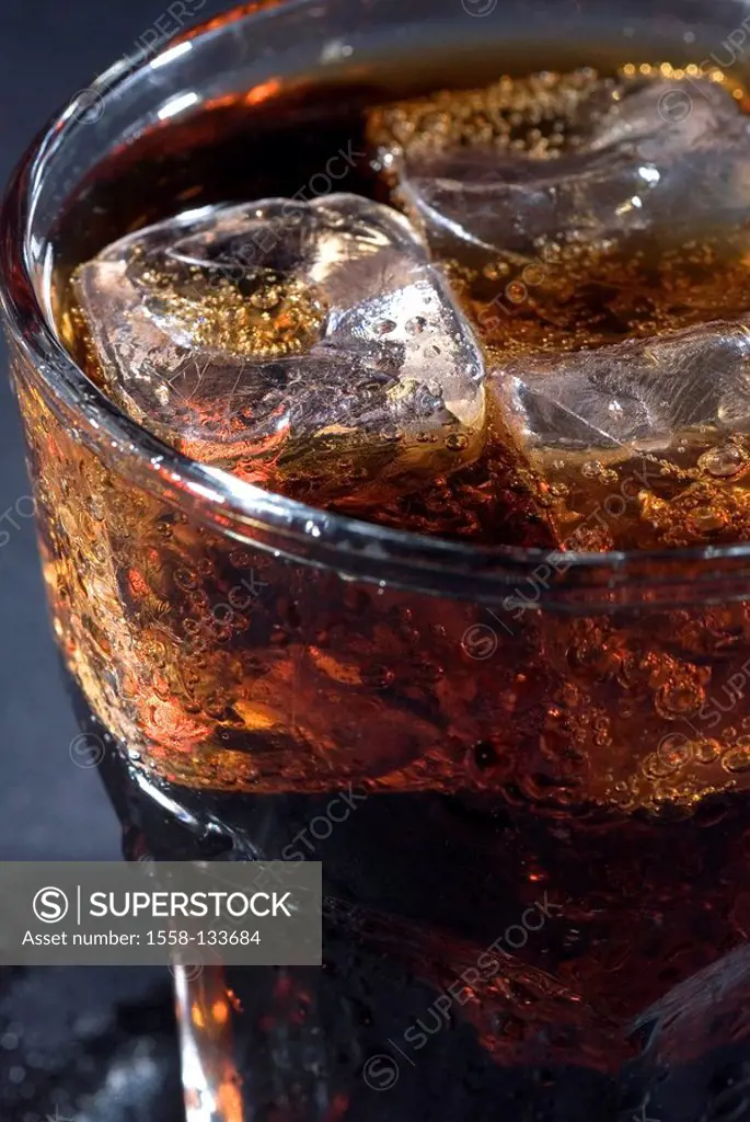 Glass, Softdrink, coke, ice-dice, detail, series, beverage, soda, caffeine-containing, gloomily, dice, ice, iced, cooling, coolly, refreshment-beverag...