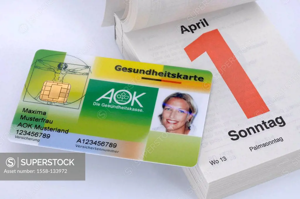 Policy holder-card, AOK, calendars April 1, no property release, health insurance company, legal, sick, healthy, health, chip, electronically, chip-ca...