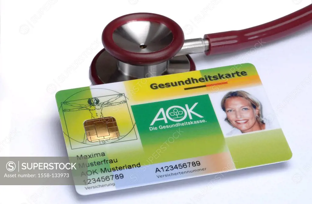Stethoscope, detail, policy holder-card, AOK, no property release, health insurance company, legally, health, illness, chip, electronically, chip-card...