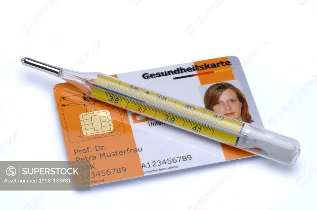 Policy holder-card, thermometers, health insurance company, legally, health, illness, chip-card, health-card, health insurance company-card, patient´s...