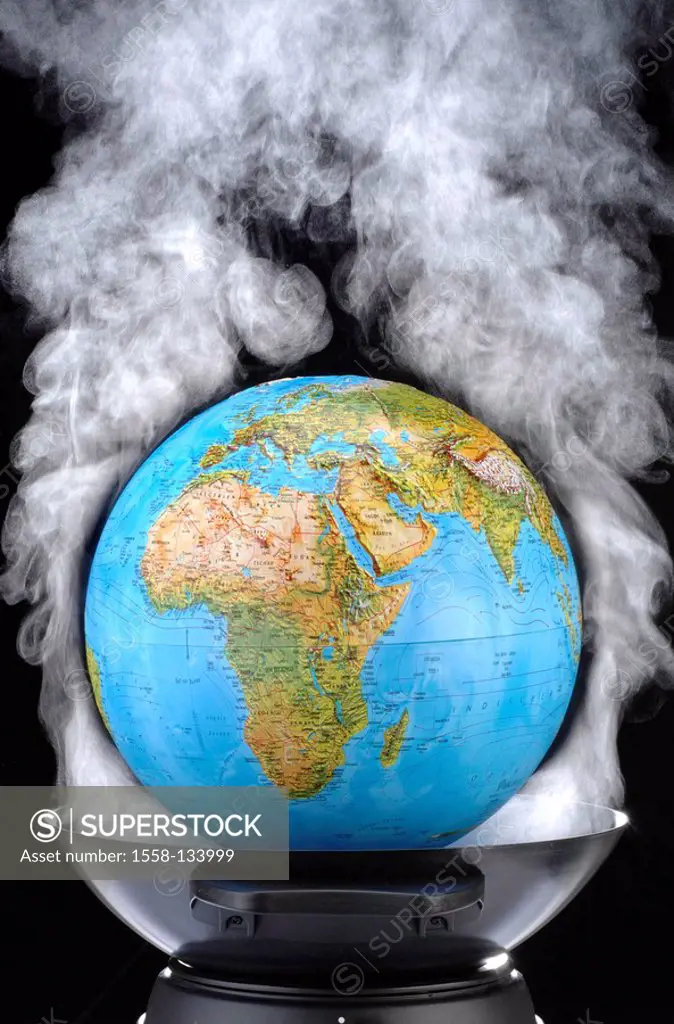 Saucepan, Wok, globe, steam, symbol, Klimaerwärmung, climate, concept, globe, world, waste of energy, climate, climate-protection, climate-changes, cl...
