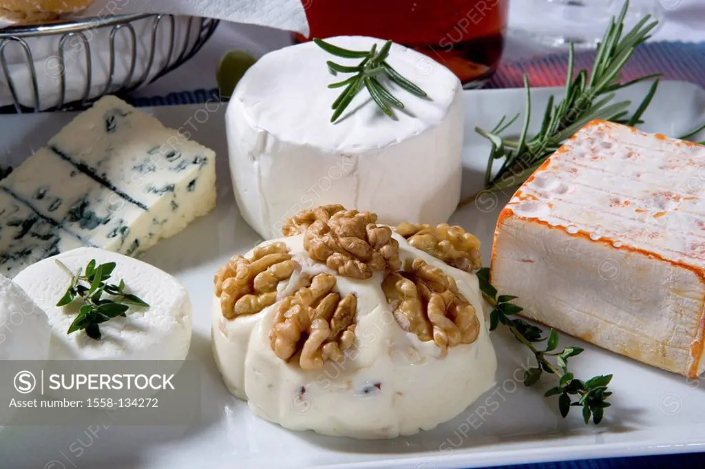 Cheese-plate, detail, series, food, still life, cheese-plates cheese selection kinds differently, milk-products, Camembert, soft-cheese, blue-mold, bl...