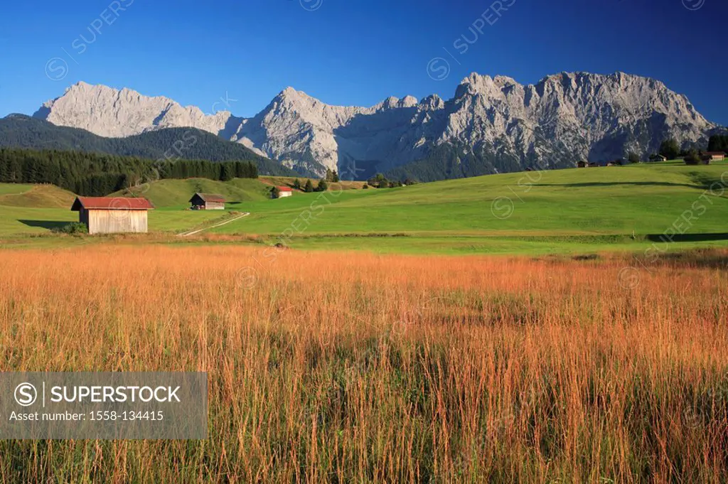 Germany, Bavaria, Karwendelgebirge, back-meadows, autumn, Upper Bavaria, Alps, Werdenfelser country, Karwendel, mountains, mountain-massif, mountain-p...