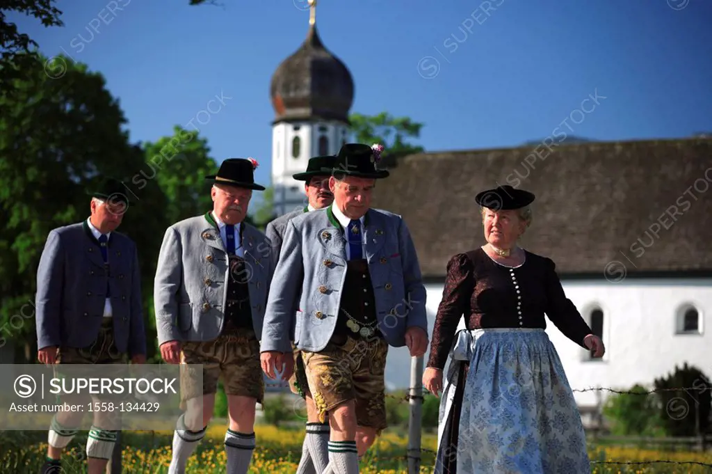 Germany, Bavaria, Fischbachau, Feast of Corpus Christi-day, traditional costum-pilgrimage, pilgrims, summer, , Upper Bavaria, Leitzachtal, Feast of Co...