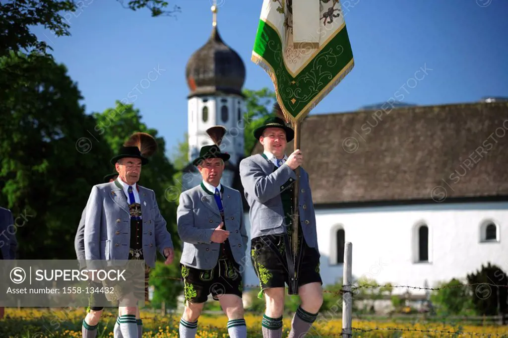 Germany, Bavaria, Fischbachau, Feast of Corpus Christi-day, traditional costum-pilgrimage, pilgrims, men, , Upper Bavaria, Leitzachtal, Feast of Corpu...