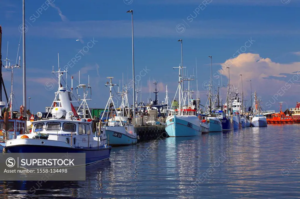 Denmark, Hanstholm, harbor, stone-wall, fish-cutters, aims, Scandinavia, Jütland, port, fishery-harbor, fisher-harbor, fisher-boats, cutters, aims, an...