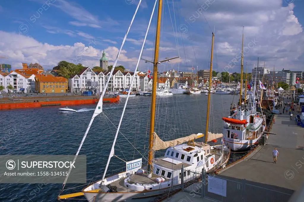 Norway, Stavanger, city view, harbor, Scandinavia, southwest-coast, city, dock, ships, fisher-boats, summer, symbol, destination, tourism, city trip, ...