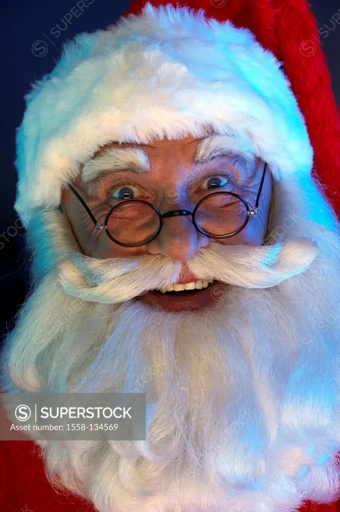 Santa Claus, glasses, portrait, smiling, broached, series, people, man, men´s-portrait, disguise, beard, artificially, intoxication-beard, cap, St Nic...