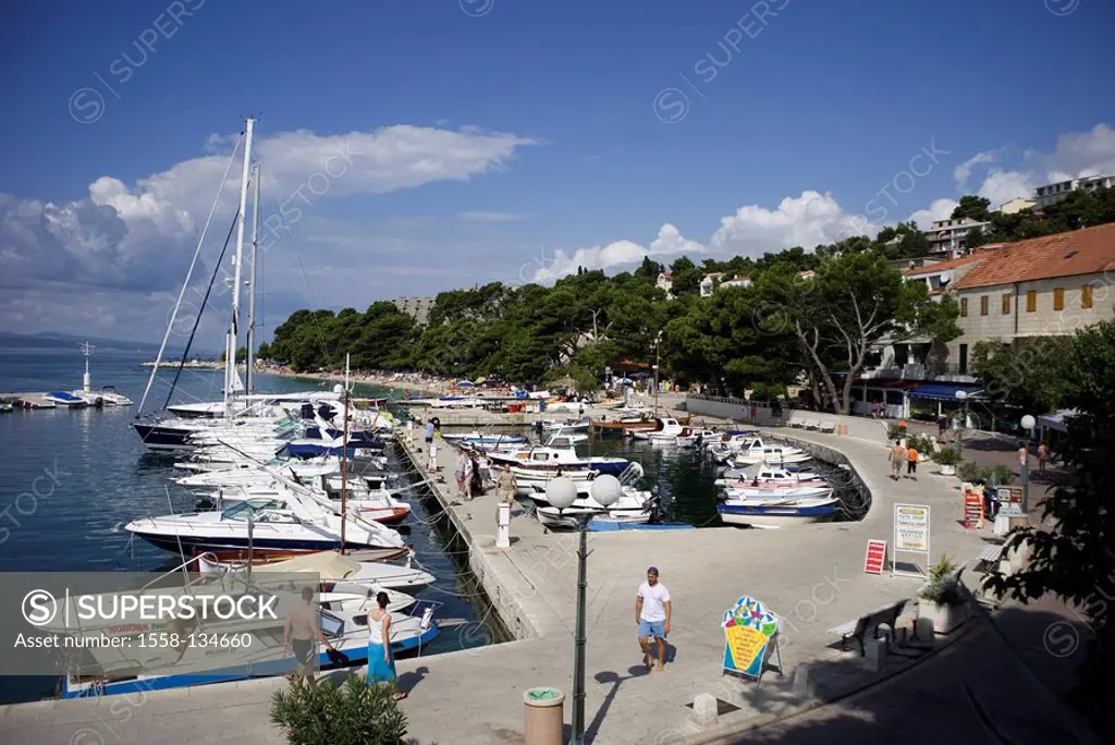 Croatia, Dalmatia, Makarska Riviera, Brela, promenade, harbor, Europe, destination, tourist resort, Adriatic, sea, Mediterranean, harbor-place, harbor...