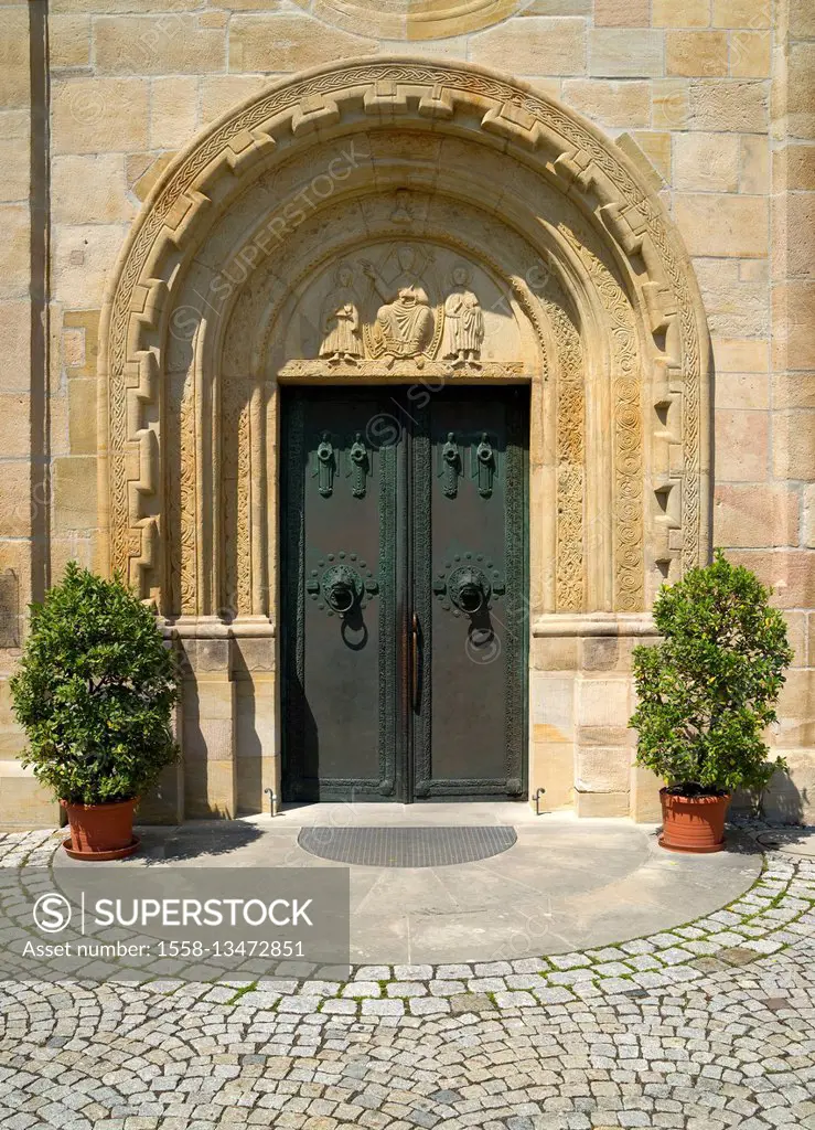 Germany, Baden-Wurttemberg, Ellwangen, portal of the basilica St. Vitus, collegiate church St. Veit, Basilica minor