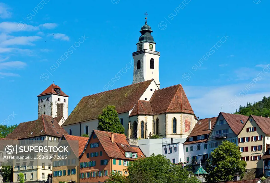 Germany, Baden-Wurttemberg, Horb at the Neckar, town view, villainous tower, collegiate church Holy cross, The city of Horb is part of the north Black...