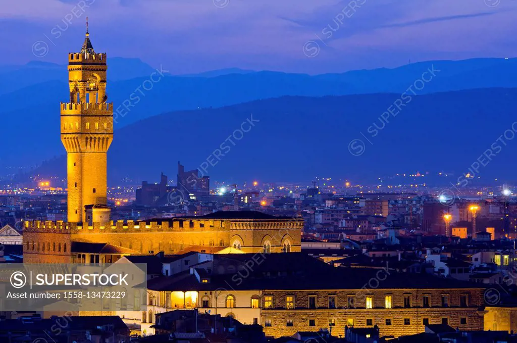 Italy, Florence, Palazzo Vecchio also Palazzo della Signoria, with Arnolfo tower, today city hall of Florence,
