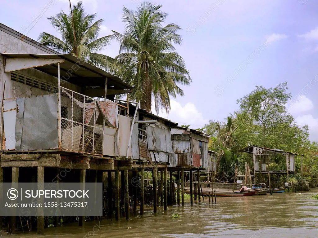 An easy building on stilts in the Mekong river, Vietnam