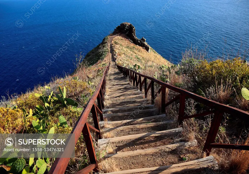 Island Madeira, way to the cape nearby Garajau close to Canico, to the sea, stairs