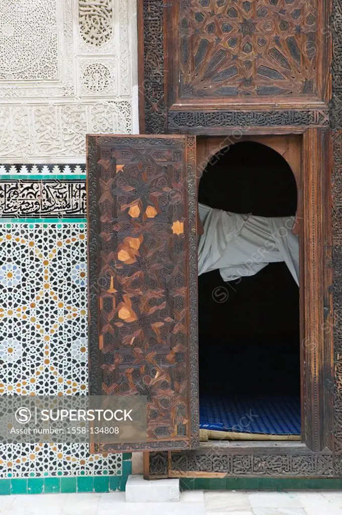 Morocco, Fes, Fes El Bali, Medersa Bou Inania, door, detail, city, district, Kairaouine-Viertel, sight, culture, mosque, college, Islamic, builds 1357...