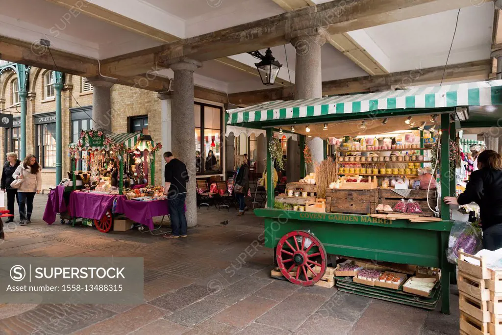 England, London, Covent Garden Market, market stall.