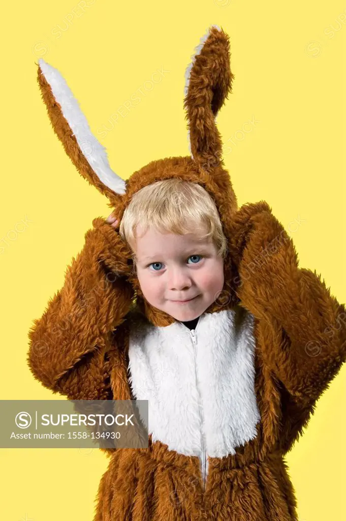 boy, disguise, Easter bunny, gesture, semi-portrait, series, people, child, 4-5 years, blond, childhood, happily, cheerfully, laughs, watching, camera...