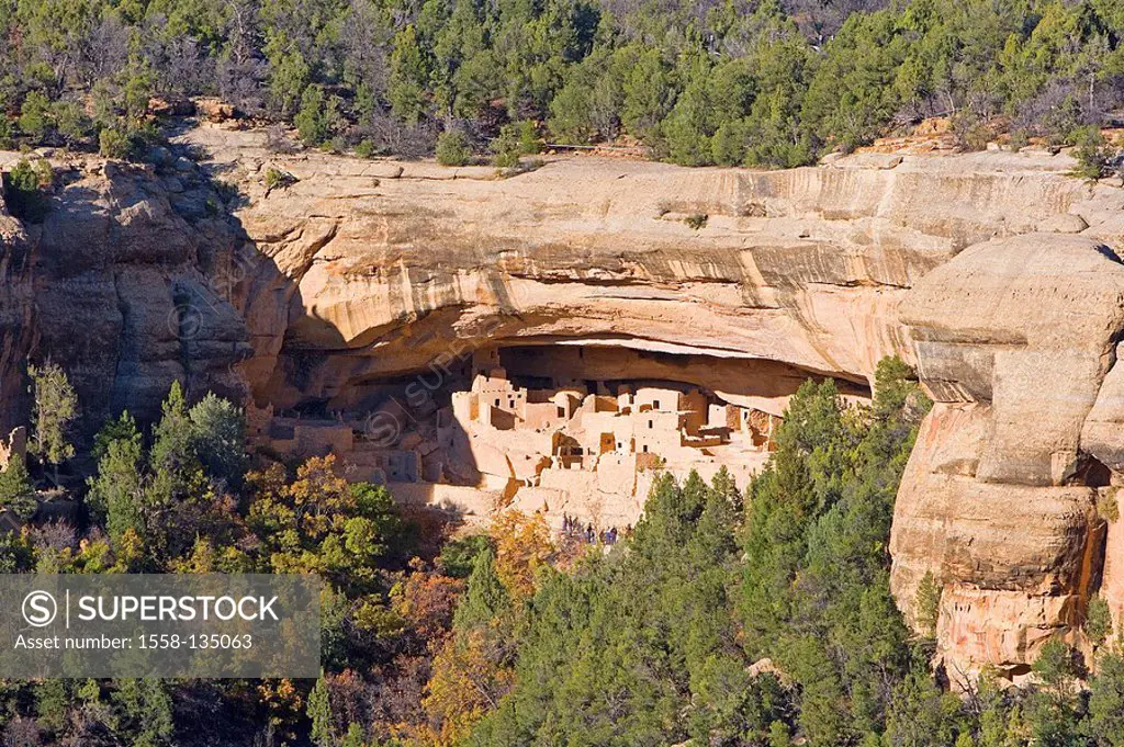 USA, Colorado, Mesa-Verde-Nationalpark, Cliff Palace, rocks, sluice-manure, houses, Anasazi-Kultur, America, sight, trip, tourism, national-park, land...