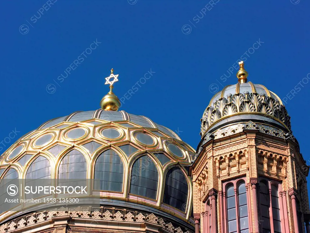 Germany, Berlin-middle, Oranienburger street, newcomer synagogue, cent-rum Judaicum, detail, domes, Berlin, capital, sacral-construction, meeting-plac...