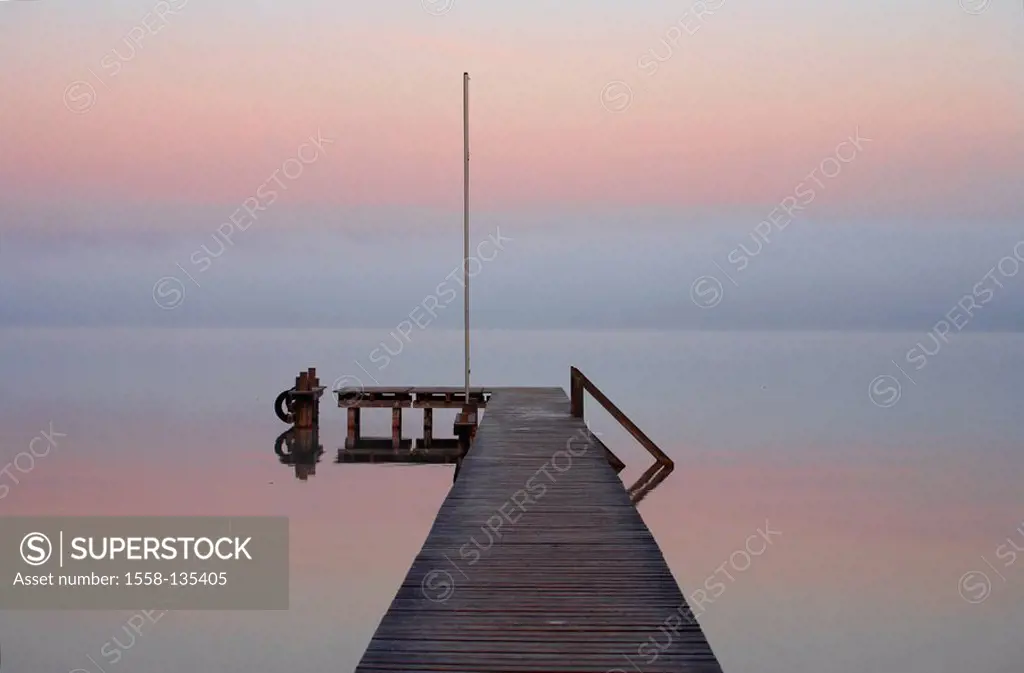 lake, bridge, deserted, evening-mood, waters, boat-bridge, jetty, wood-bridge, lake view, fog, twilight, lake, bridge, deserted, leaves, loneliness, s...