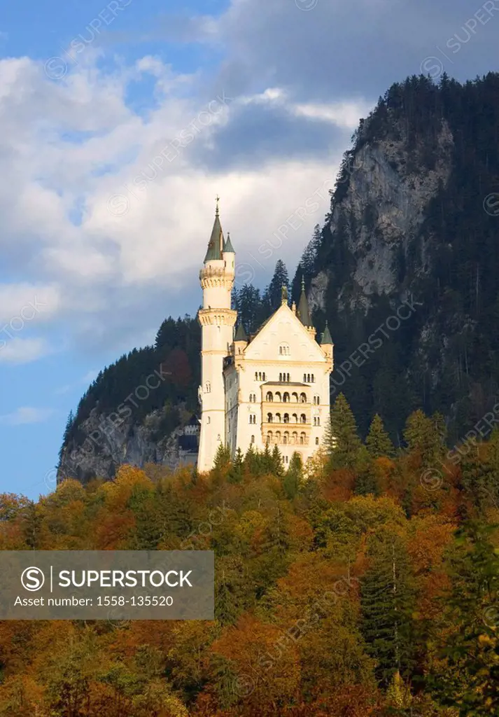 Germany, Bavaria, Allgäu, swan-district, palace Neuschwanstein, autumn, king-palace, fairy-tale-palace, construction, architecture, landmark, culture,...