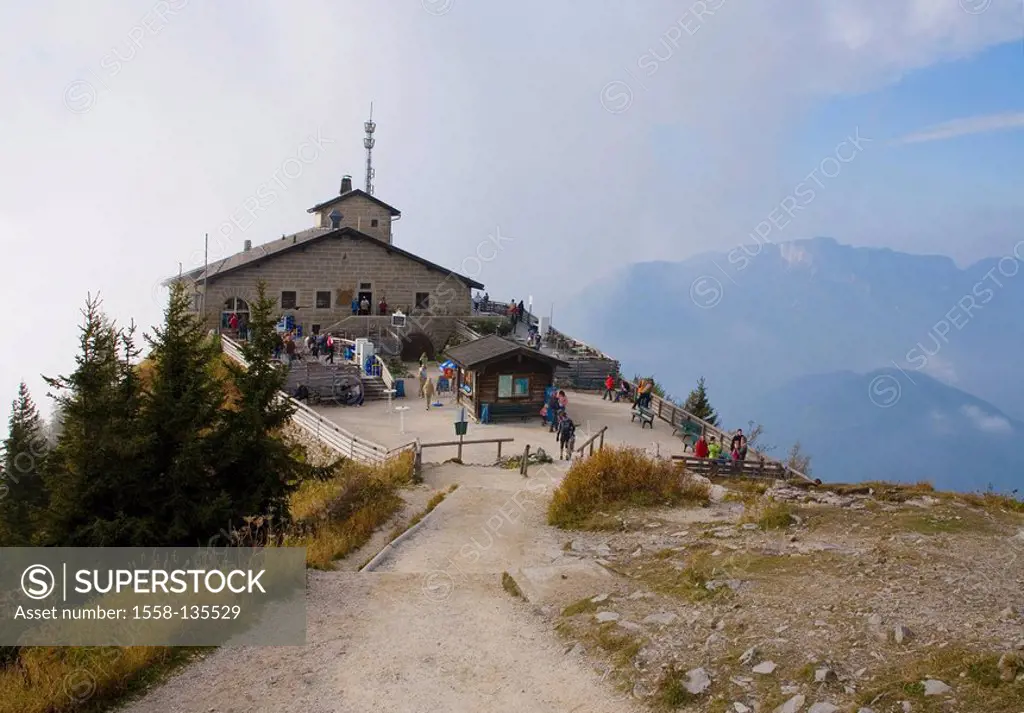 Germany, Berchtesgaden, waiter-salt-mountain, Kehlstein, Kehlsteinhaus, tourists, autumn, fog, Berchtesgadener land, mountain, summit, D-Haus, diploma...