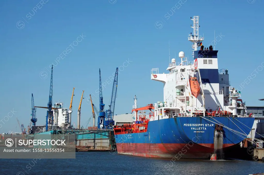 Imperial harbour I, ship, harbour cranes, dock, Bremerhaven, Bremen, Germany