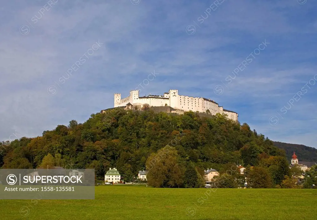Austria, Salzburg-city, Salzach, fortress Hohensalzburg, autumn, Salzburg, river, rise, castle, fortress, construction, culture, architecture, sight, ...