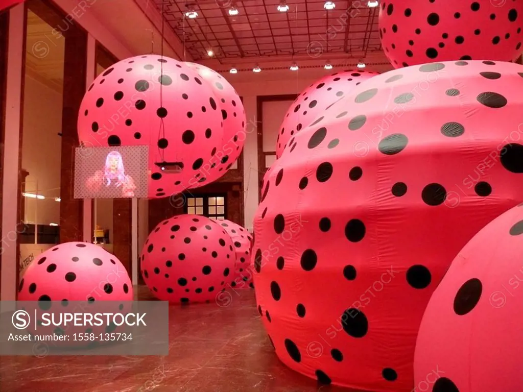 Germany, Munich, house of the art, exhibition of Dot Obsession installation balls, scored points, only editorially, Bavaria, art, culture, type, show-...