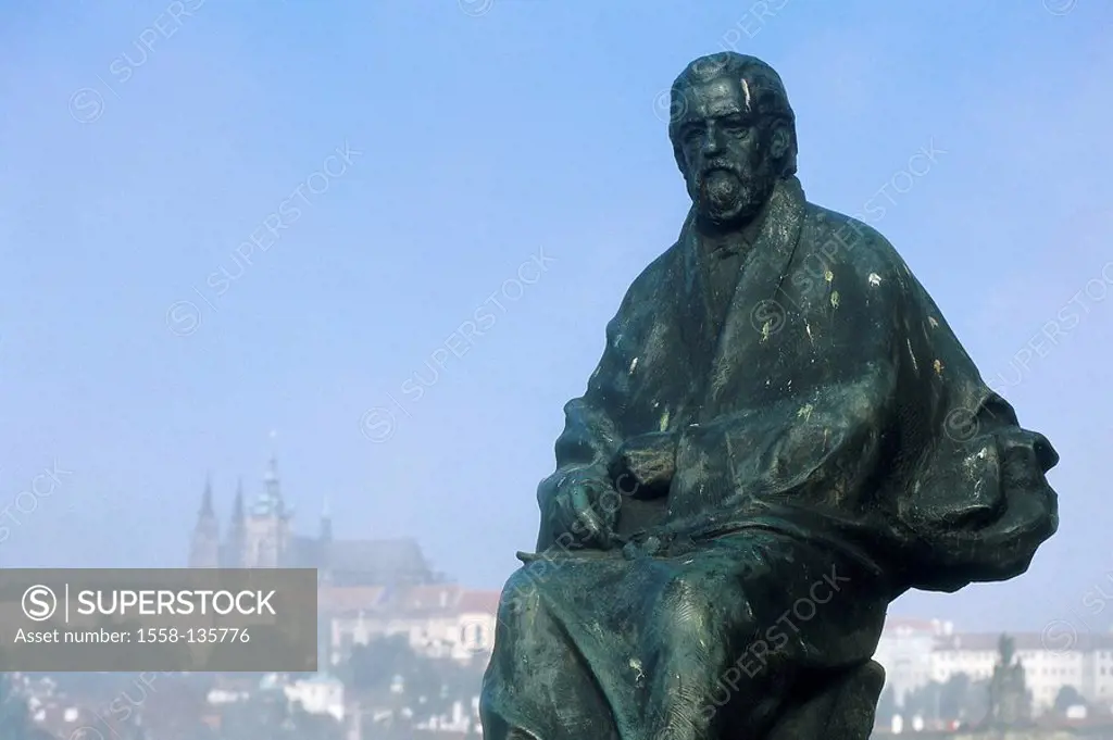 Czech republic, Prague, Smetana-Statue, detail, city view, Bohemia, city, statue, monument, bronze-statue, art, sculpture, sight, destination, tourism...