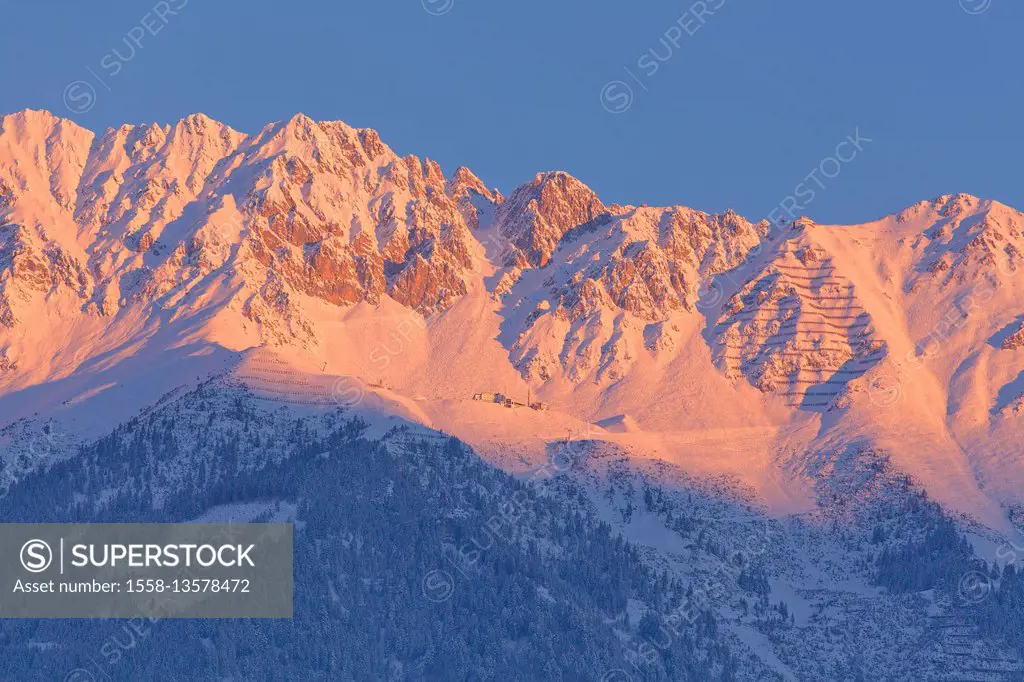 Austria, Tyrol, Innsbruck, sunrise on the Seegrube (mountain)