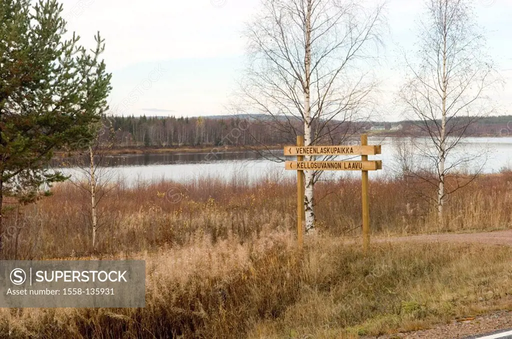 Finland, Oulanka-Nationalpark, river, shore, way, signs, autumn,